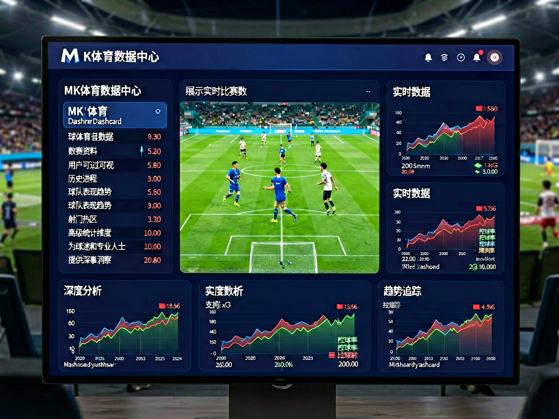 MK体育数据中心Dashboard界面，展示实时比赛数据、球队统计和趋势分析图表